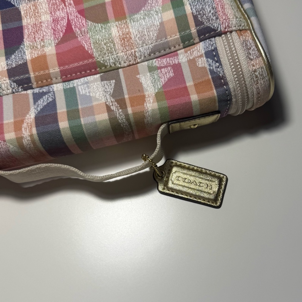 Coach Vintage Spring 2015 Gold Pink Purple Colorful Plaid Cosmetic Travel Bag - Picture 10 of 14